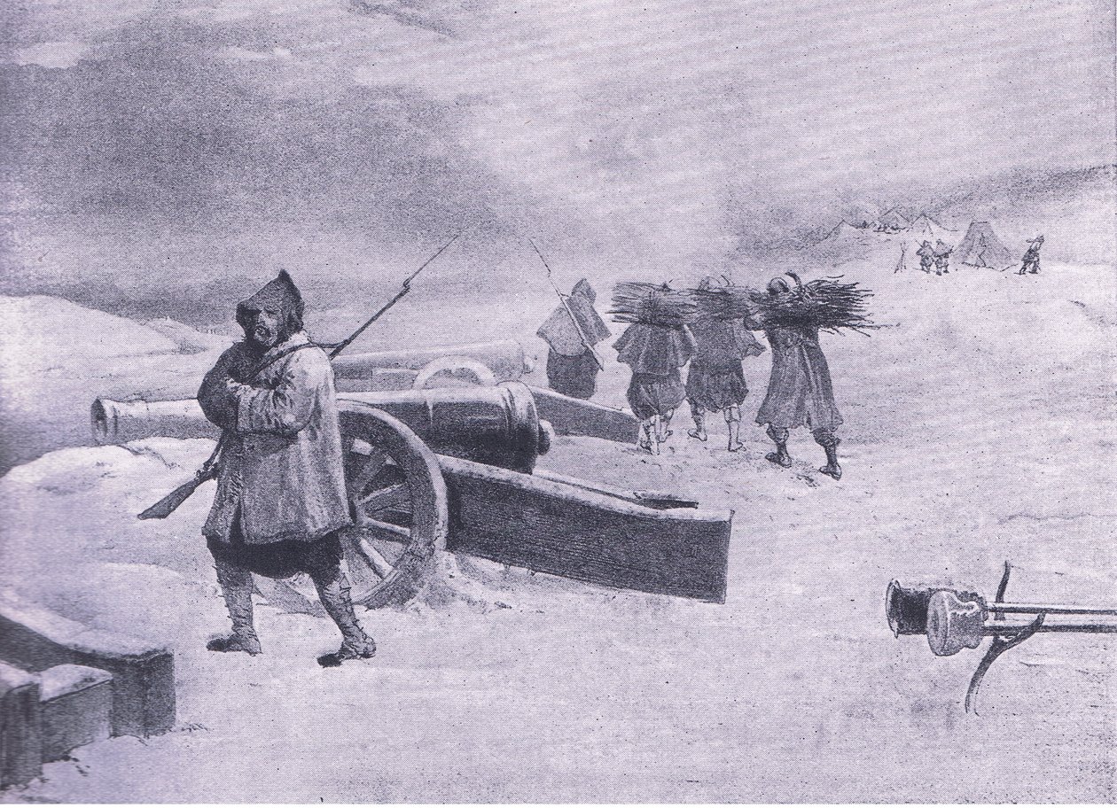 Sentinella degli Zuavi davanti a Sebastopoli, illustrazione da British Battles on Land and Sea, 1915 da William Crimea Simpson