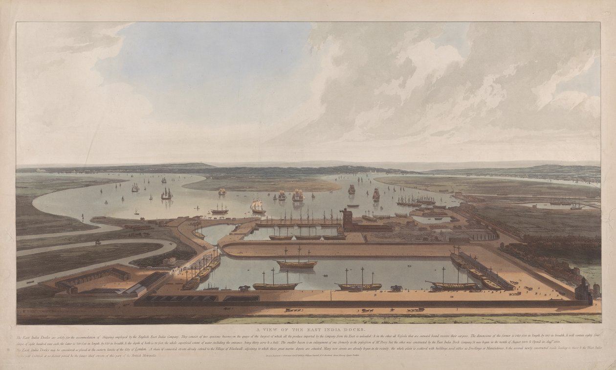 Una veduta degli East India Docks da William Daniell