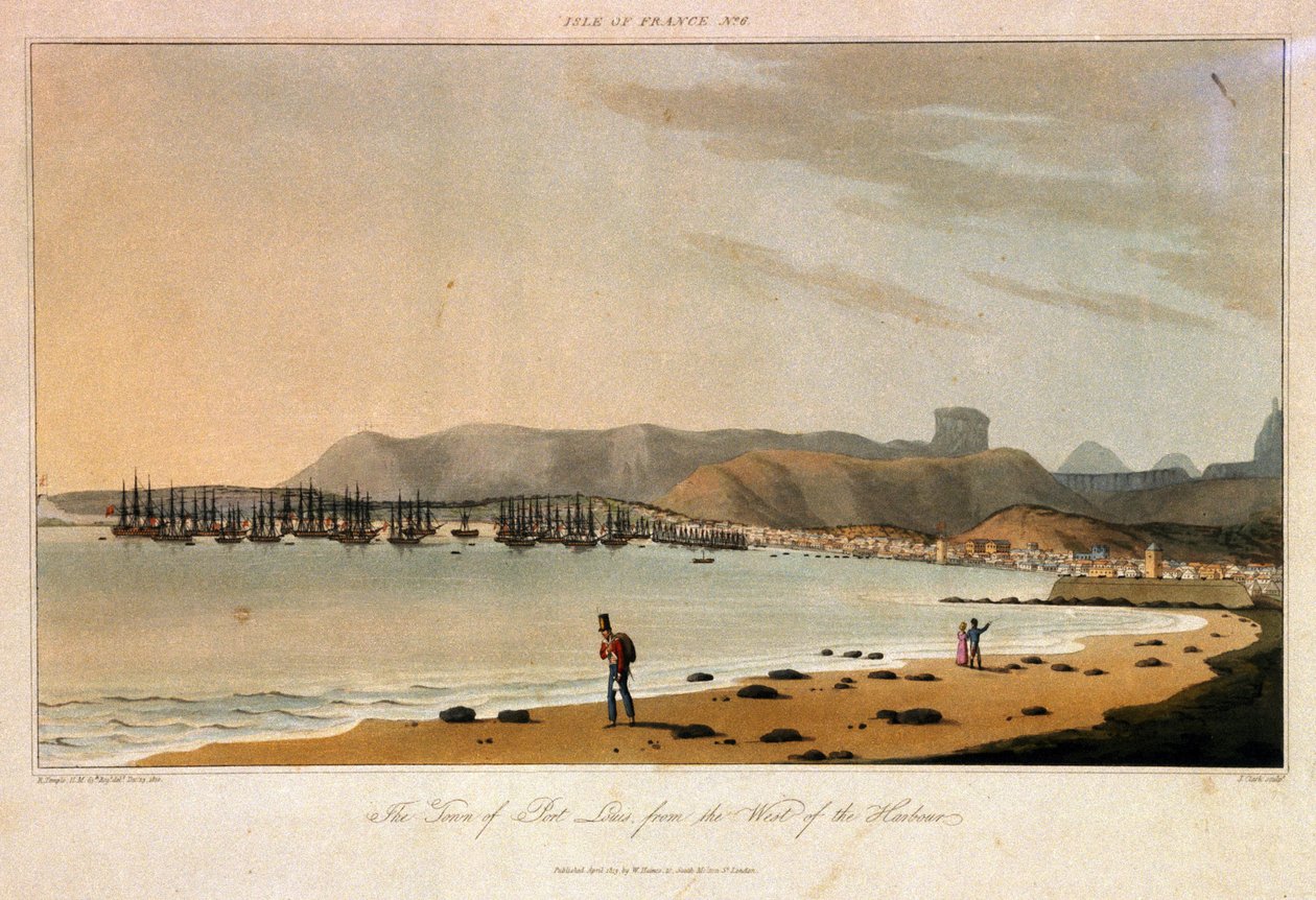 Ile de France (Mauritius), vista della città di Port Louis, da ovest del porto da William Daniell