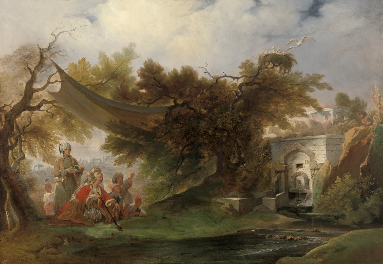 Paesaggio indiano con figure vicino a un ruscello da William Daniell