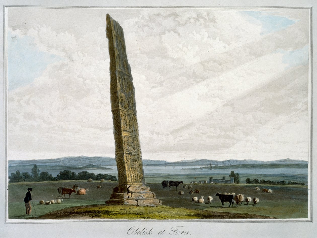 Obelisco a Forres, Moray, Scozia, 1821 da William Daniell