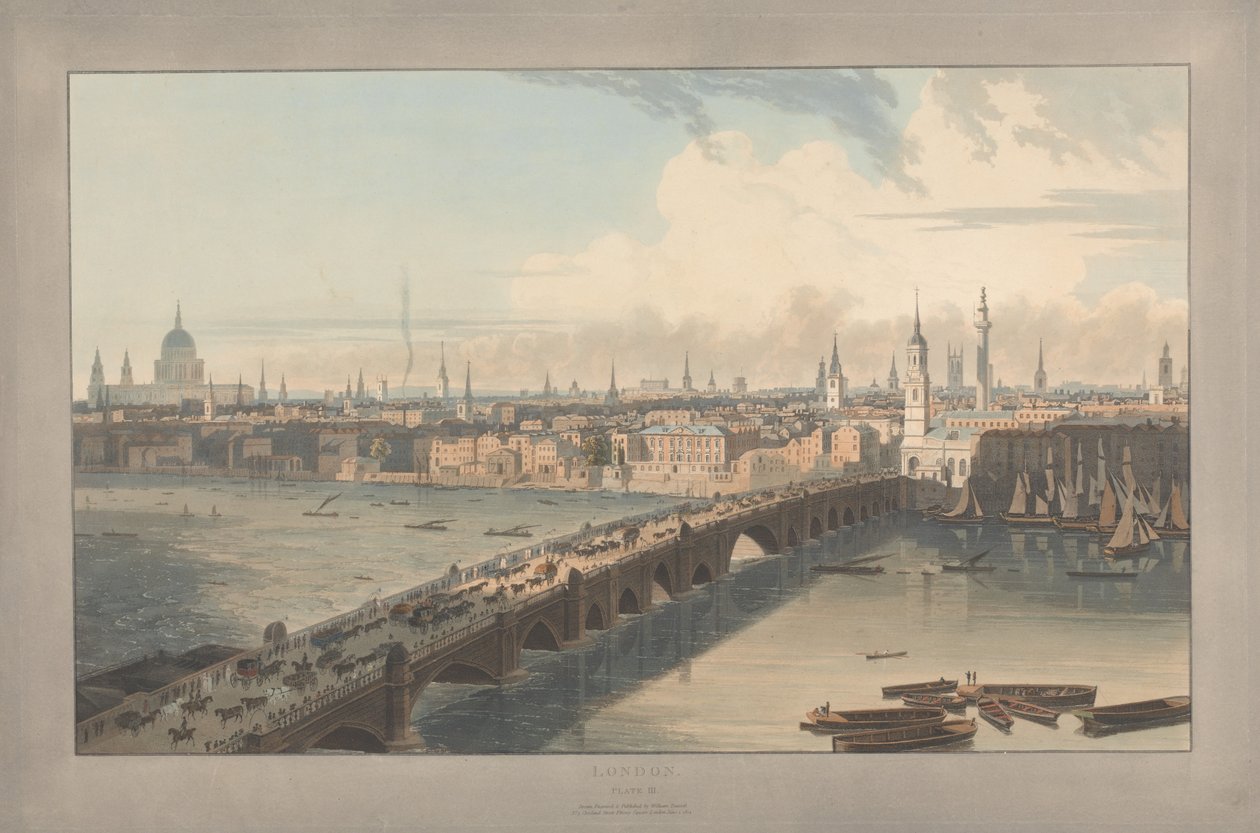 Tavola III: Londra, London Bridge (tratta da *Six Views of London* di William Daniell; lato del Tamigi) da William Daniell