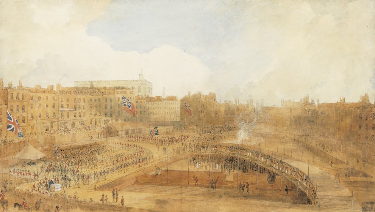 Il Principe di Galles posa la prima pietra del Teatro Reale, Covent Garden, 31 dicembre 1808 da William Daniell