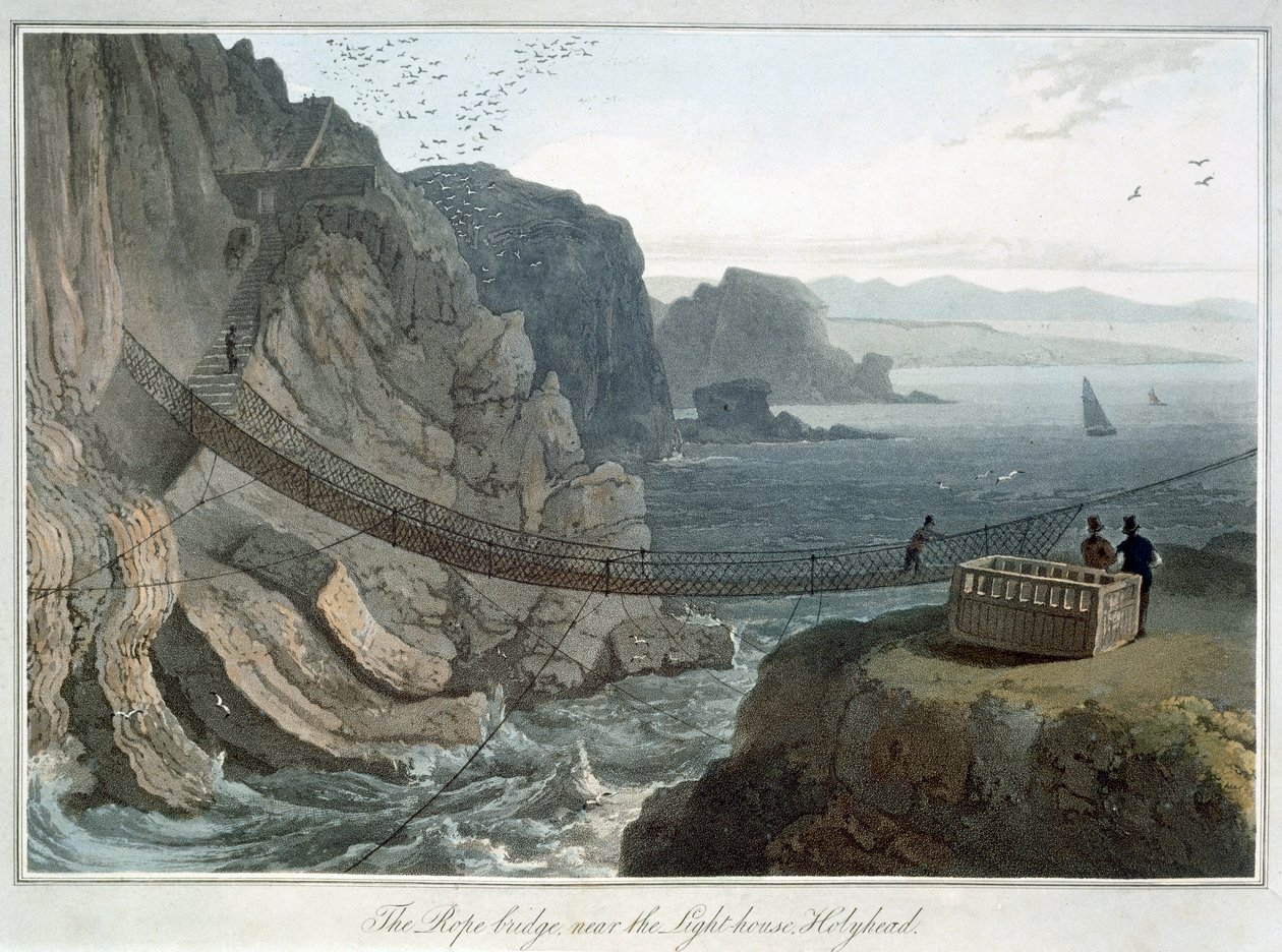 Il ponte di corda vicino al faro, Holyhead, Anglesey, Galles da William Daniell