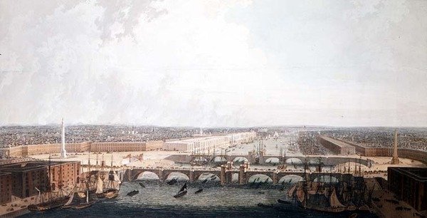 Veduta di Londra con i miglioramenti del suo porto e il doppio Ponte di Londra. Presentato al Comitato Selezionato della Camera dei Comuni da William Daniel da William Daniell
