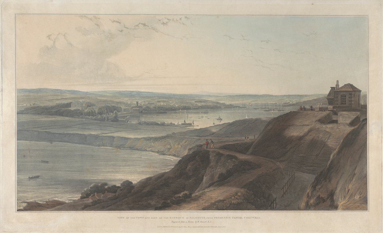 Veduta della Città e Parte del Porto di Falmouth da Pendennis Castel, Cornovaglia da William Daniell