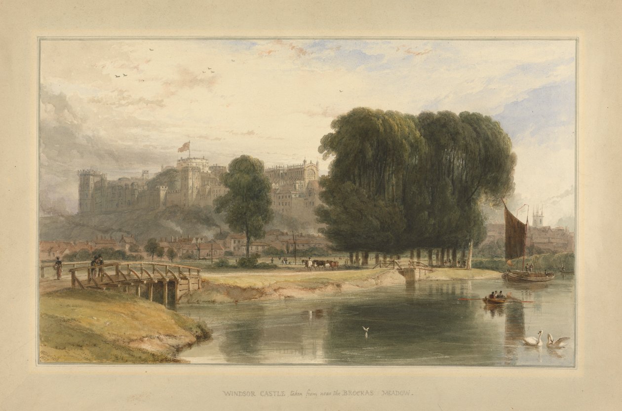 Castello di Windsor vicino a Brocas Meadows da William Daniell