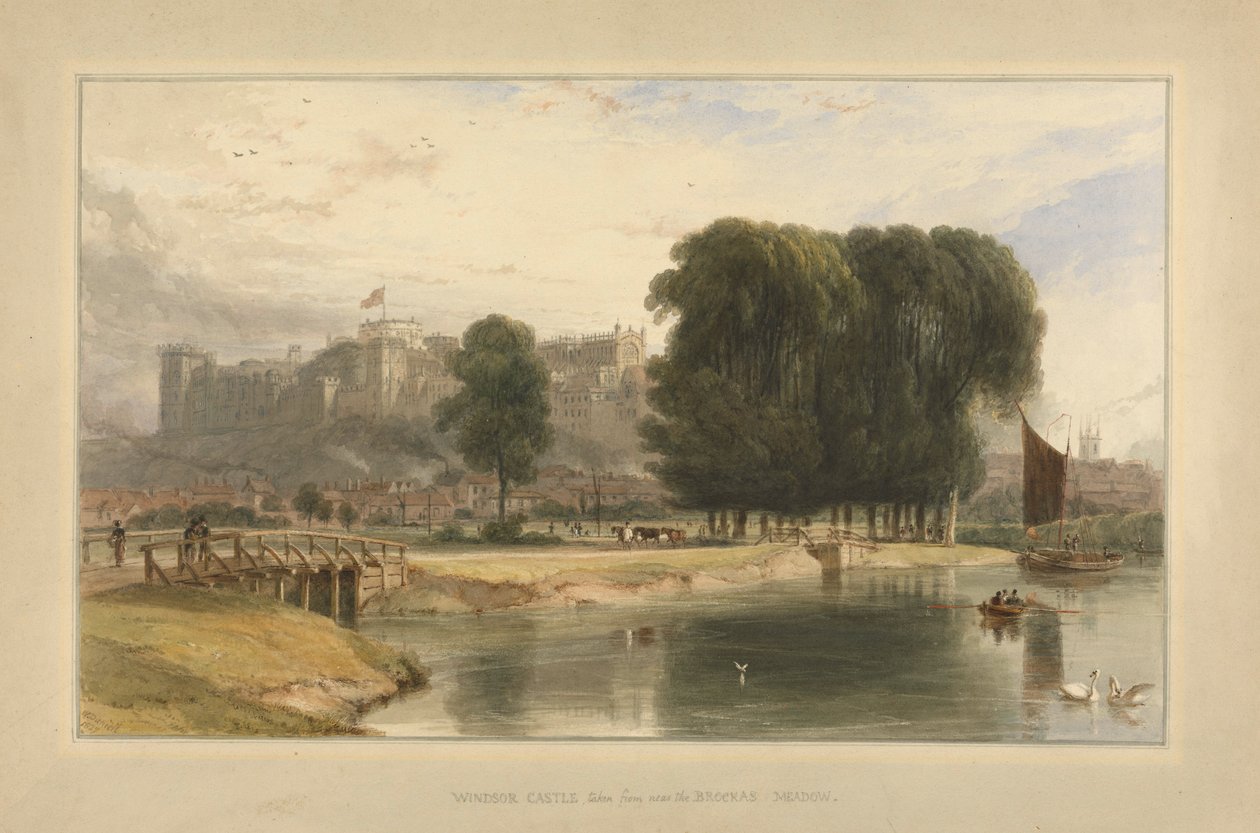 Castello di Windsor, vicino a Brocas Meadows, 1827 da William Daniell