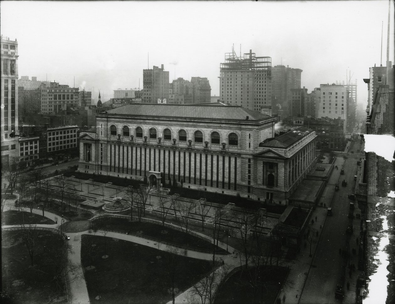 Biblioteca pubblica di New York e Bryant Park, c.1910-21 da William Davis Hassler