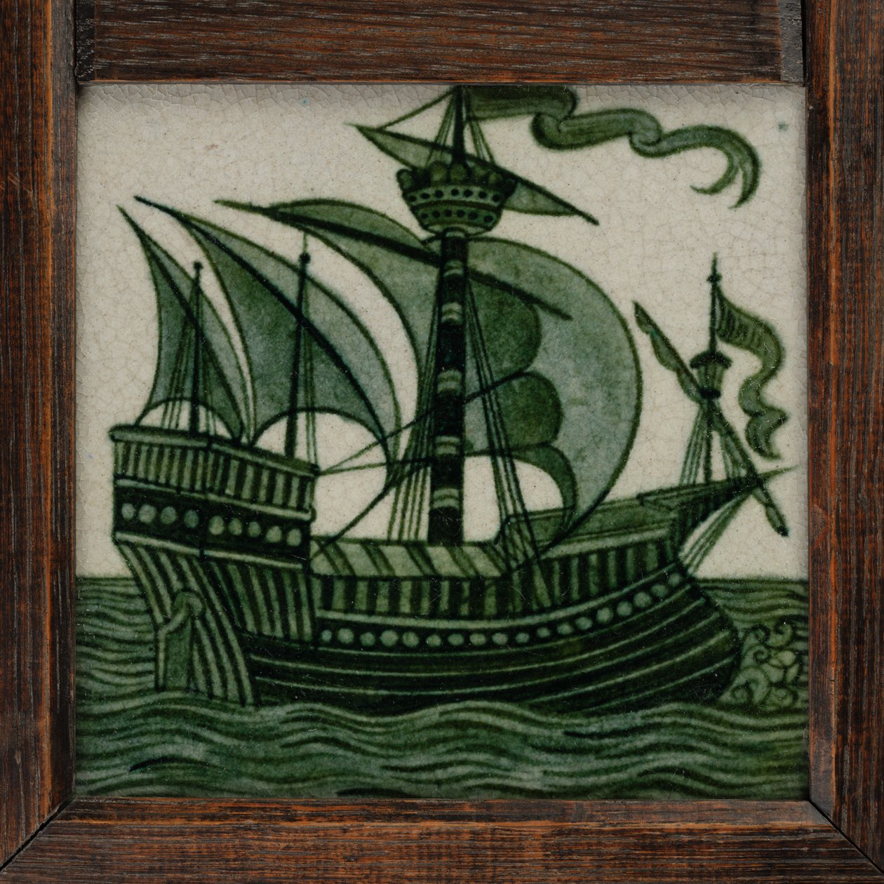 Pannello di piastrelle di navi a vela, incorniciato, c.1865-80 da William de Morgan