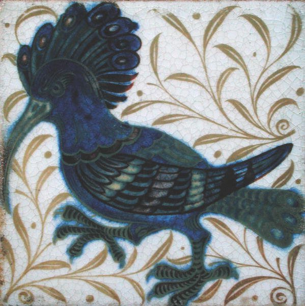 Piastrella con disegno di colibrì da William de Morgan