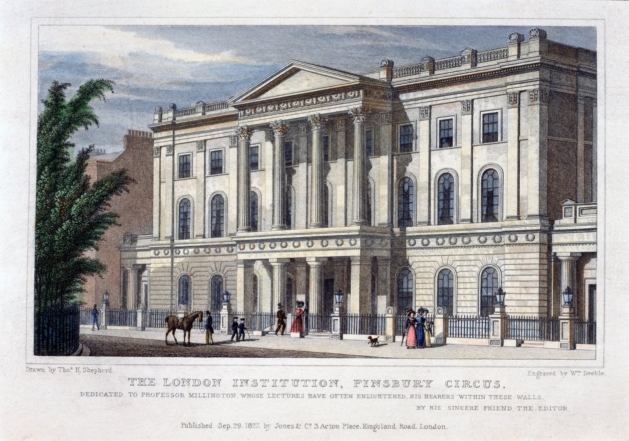 La London Institution, Finsbury Circus, Londra, 1827 da William Deeble