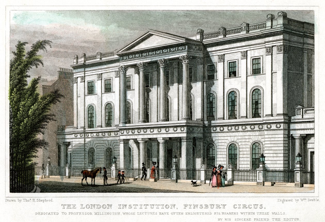 La London Institution, Finsbury Circus, Londra, 1827 da William Deeble