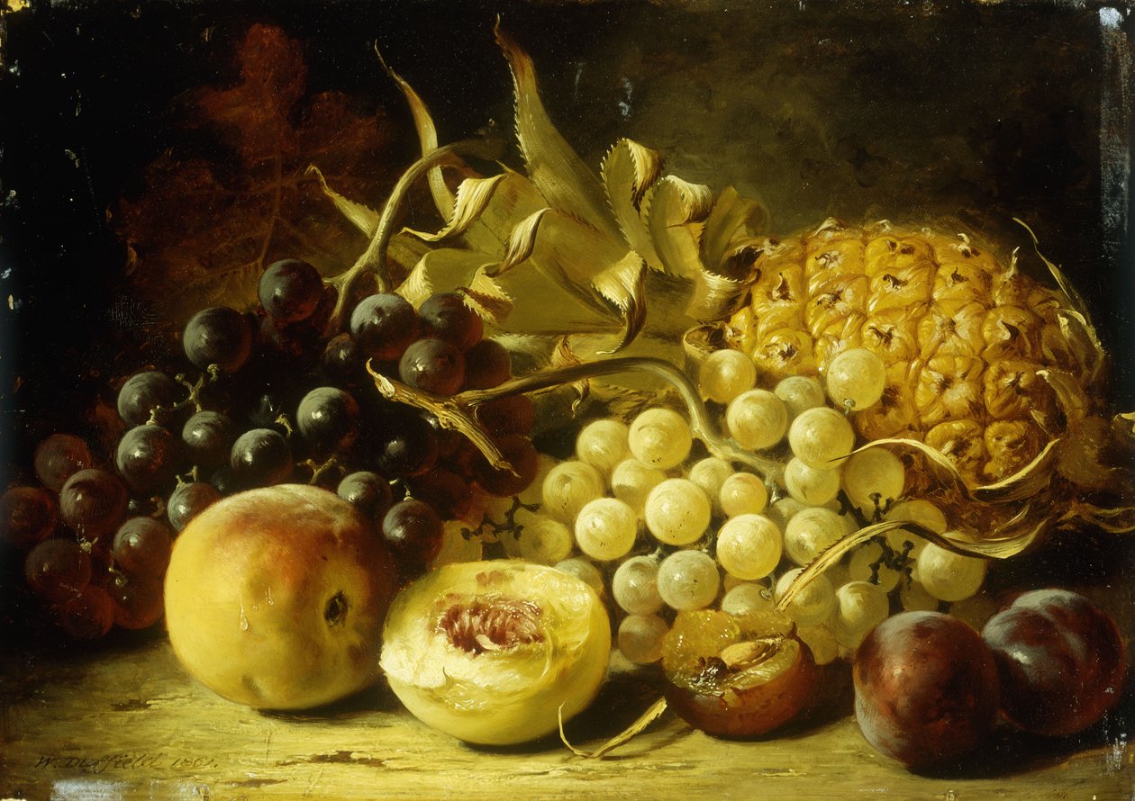 Natura morta con uva, pesche, prugne e un ananas, 1861 da William Duffield