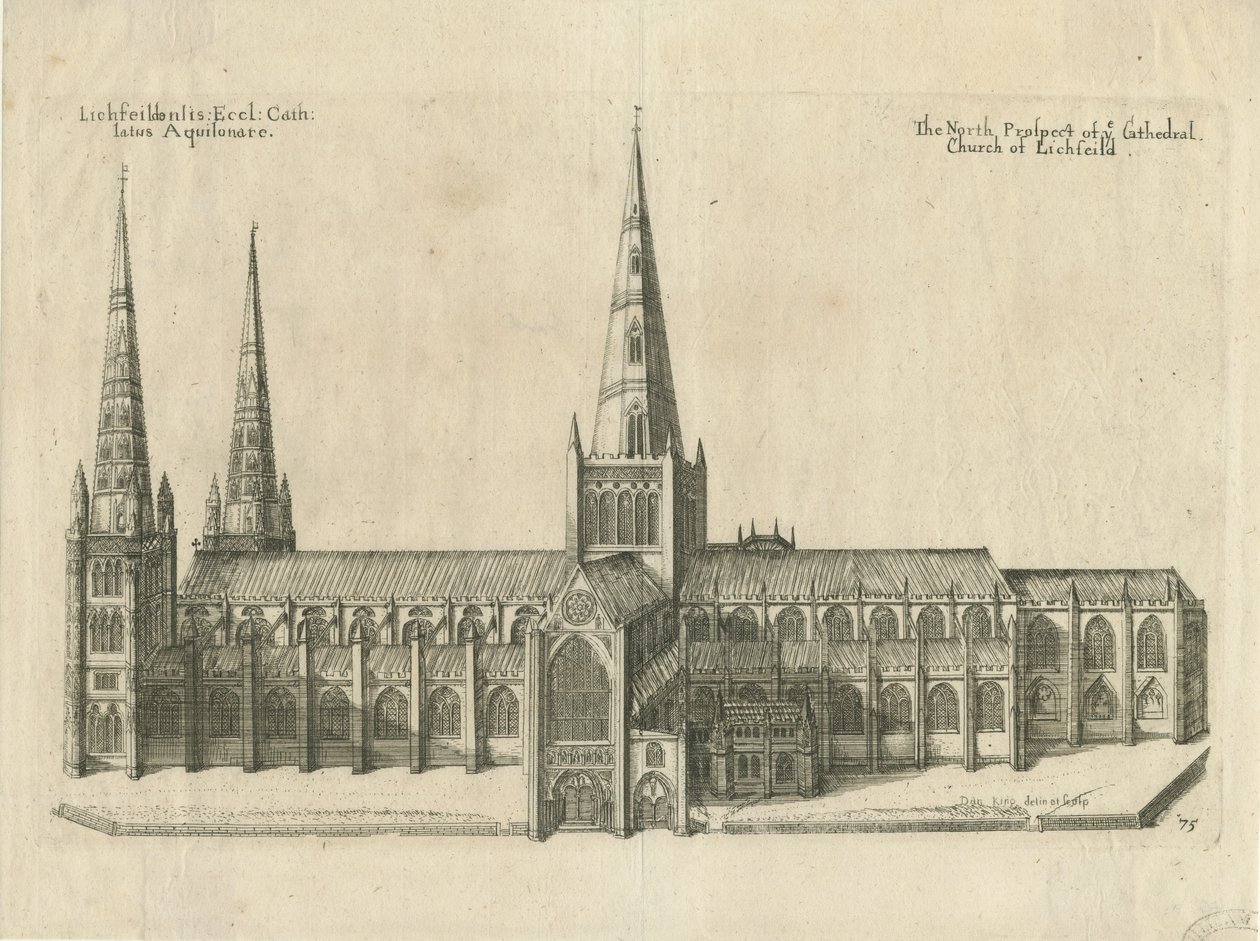 Cattedrale di Lichfield - Vista Sud: incisione su rame, nd [?mid 17th cent] da William Dugdale