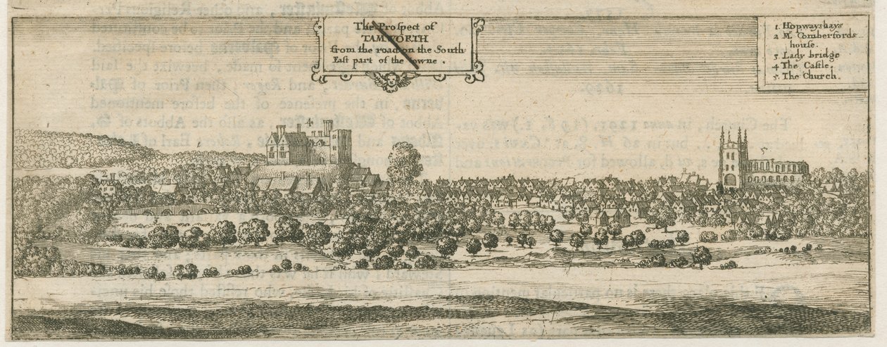 Tamworth - Panorama: incisione, nd [XVII secolo] da William Dugdale