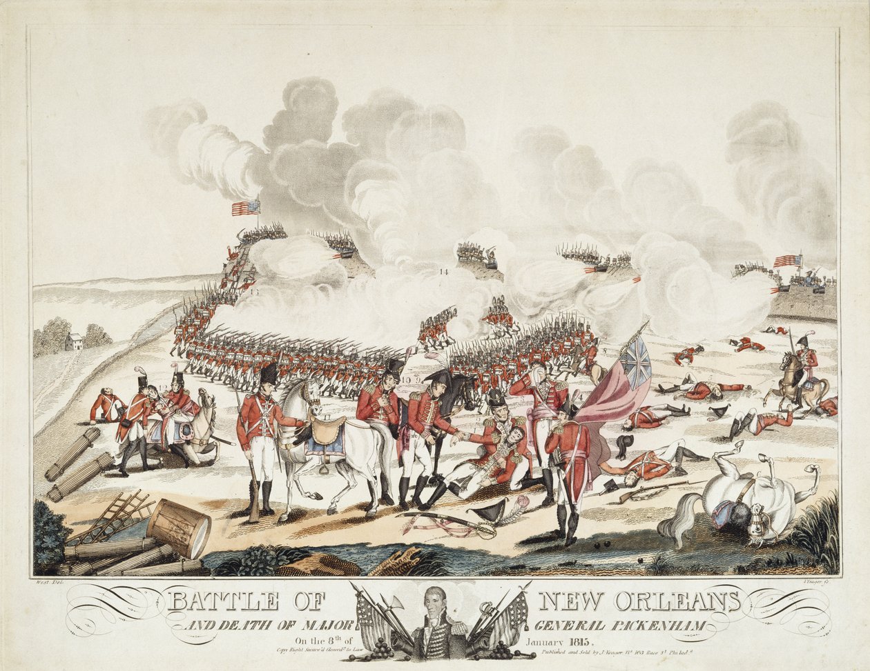 Battaglia di New Orleans e morte del Maggiore Generale Packenham da William Edward (after) West