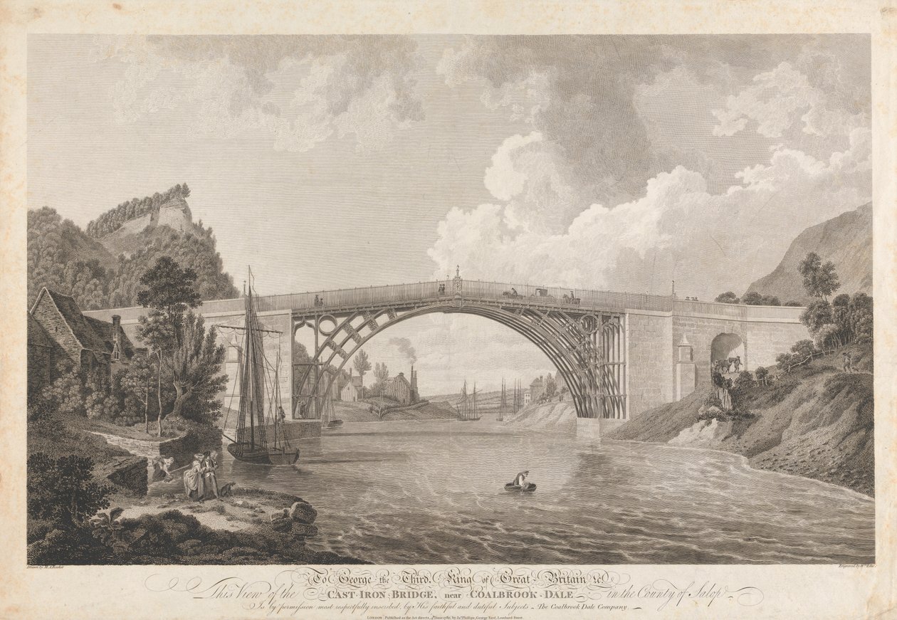 Vista del ponte di ferro vicino a Coalbrookdale da William Ellis