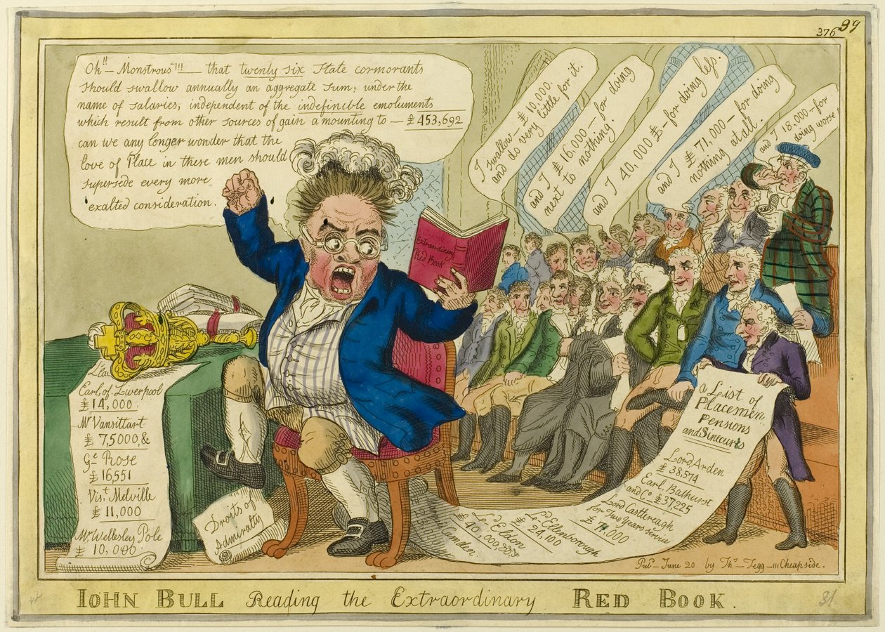 John Bull legge lo straordinario Libro Rosso da William Elmes