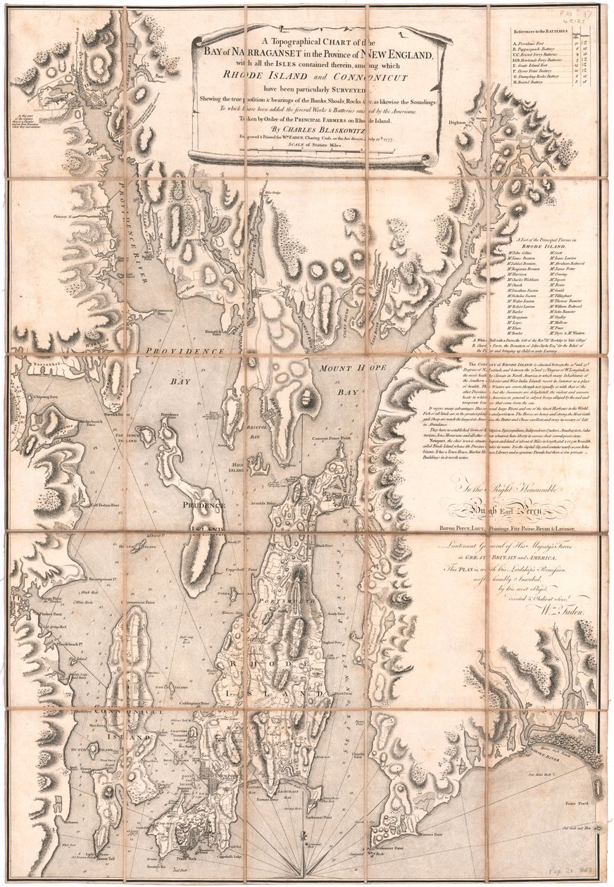 Carta topografica del Rhode Island di Blaskewitz da William Faden