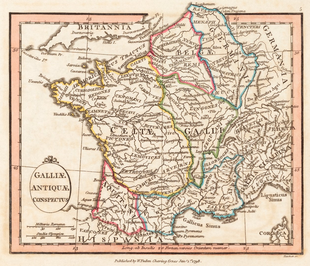 Antica Gallia. Mappa. da William Faden