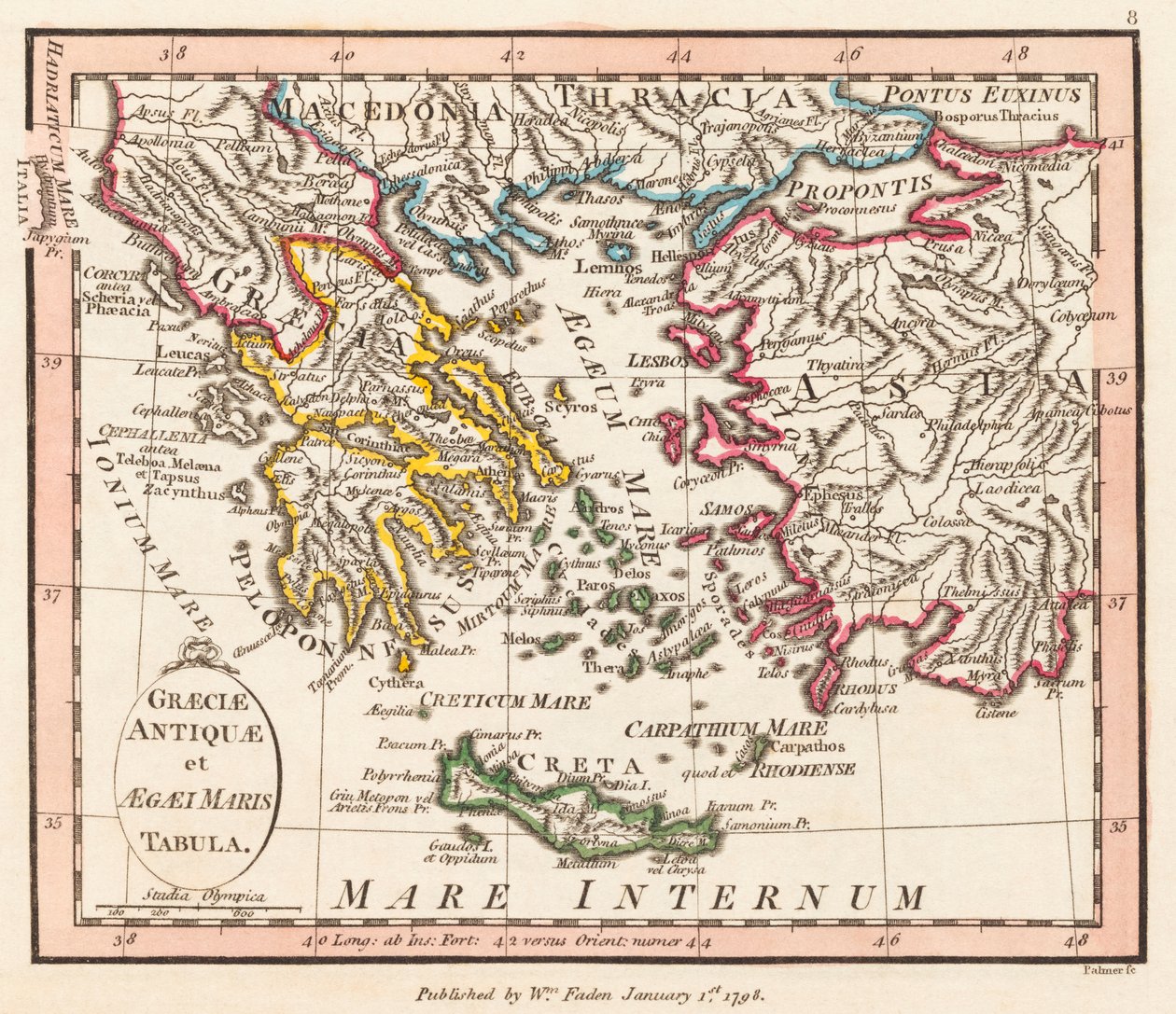 Antica Grecia. Mar Egeo. Asia Minore. Mappa. da William Faden