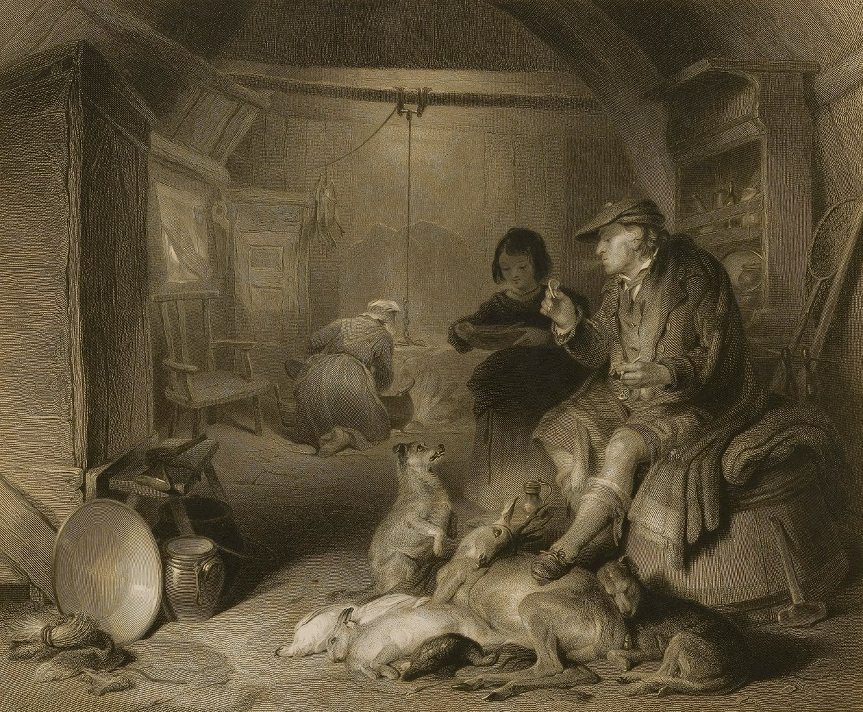 Interno di un cottage degli Highlander da William Finden