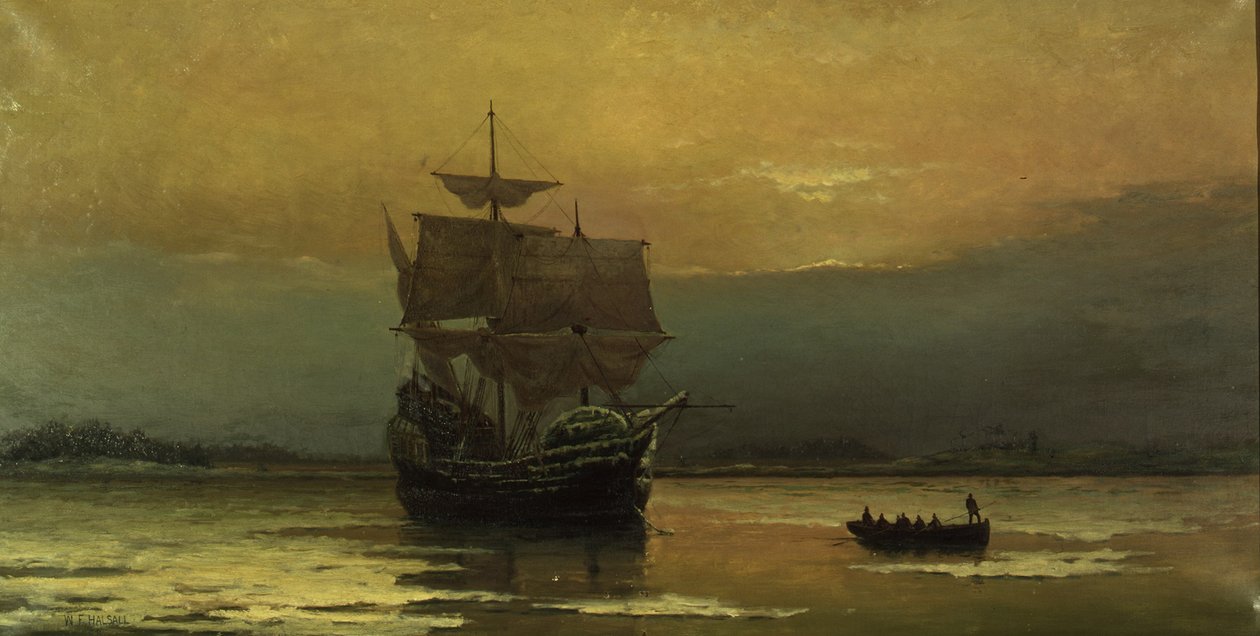 La Mayflower al suo arrivo nel porto di Plymouth, 1882 da William Formby Halsall