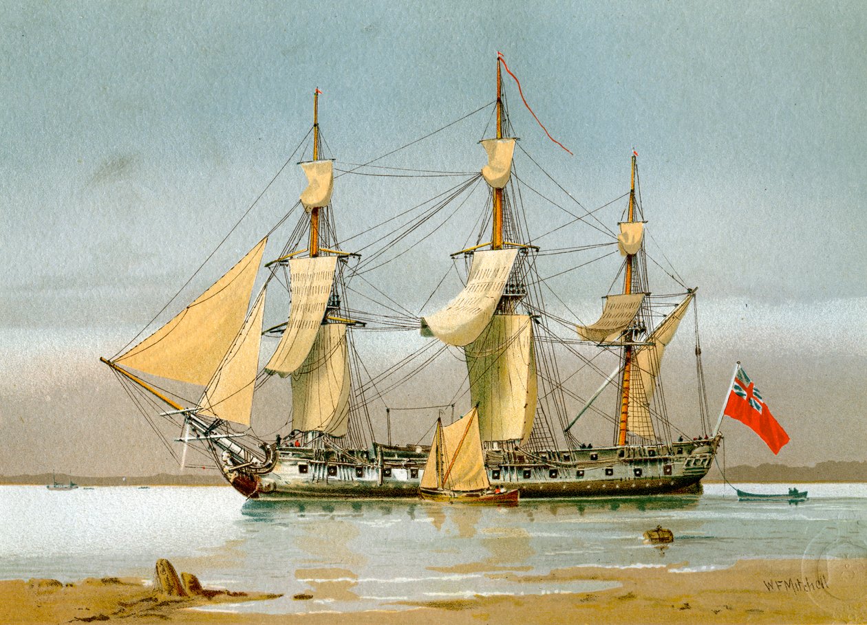 Una fregata della Royal Navy da 42 cannoni, c1780 c1890-c1893 da William Frederick Mitchell
