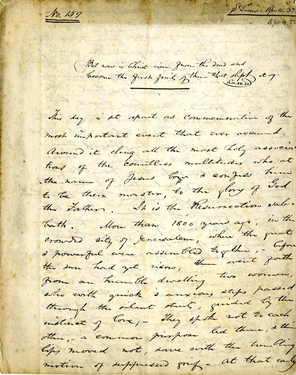 Manoscritto del Sermone n. 159 di William Greenleaf Eliot, 15 aprile 1838 da William Greenleaf Eliot