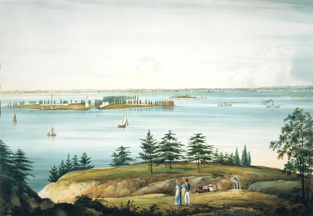 La baia di New York e Governors Island vista da Brooklyn Heights da William Guy Wall