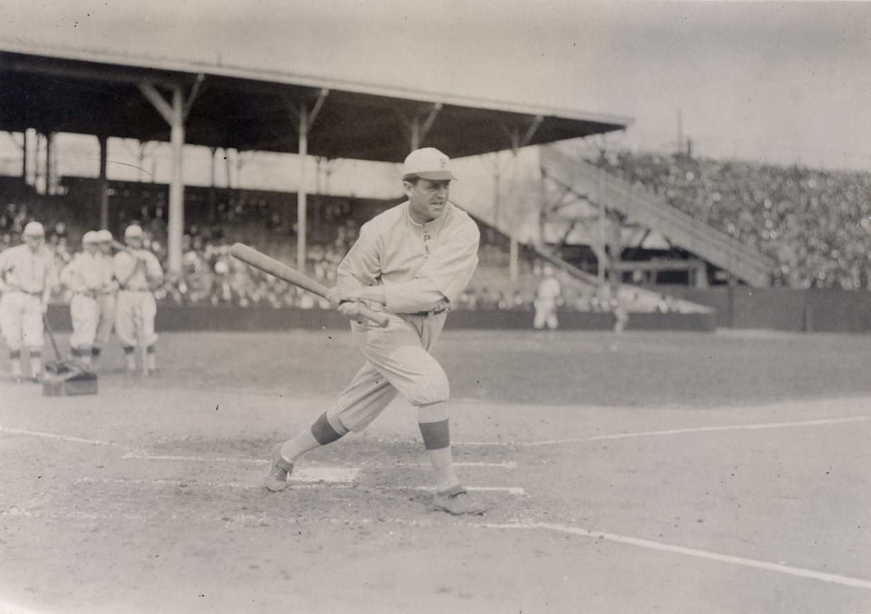 Mike Donlin, esterno dei Pittsburgh Pirates, che fa un colpo di pratica da William H. Trefts Jr.