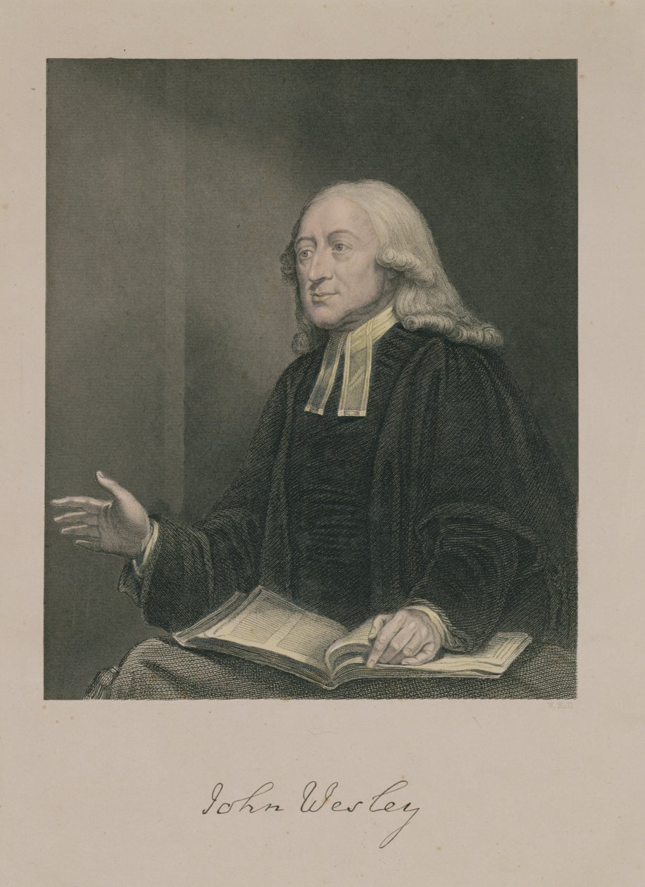 Ritratto di John Wesley (1703-91) inciso da William Holl (1807-71) pub. da A. Fullarton und Co. da William Hamilton