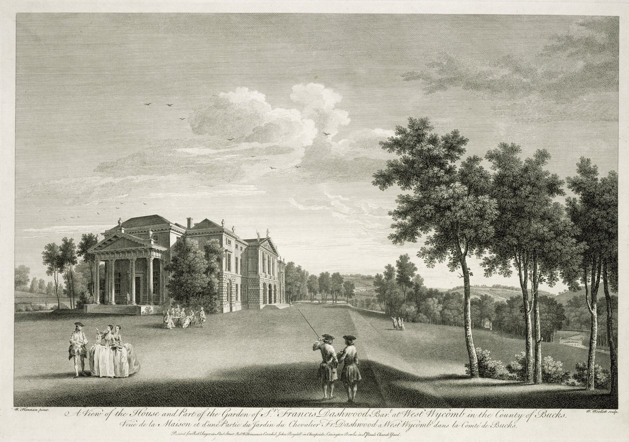 Veduta della casa e parte del giardino a West Wycombe, Buckinghamshire da William Hannan