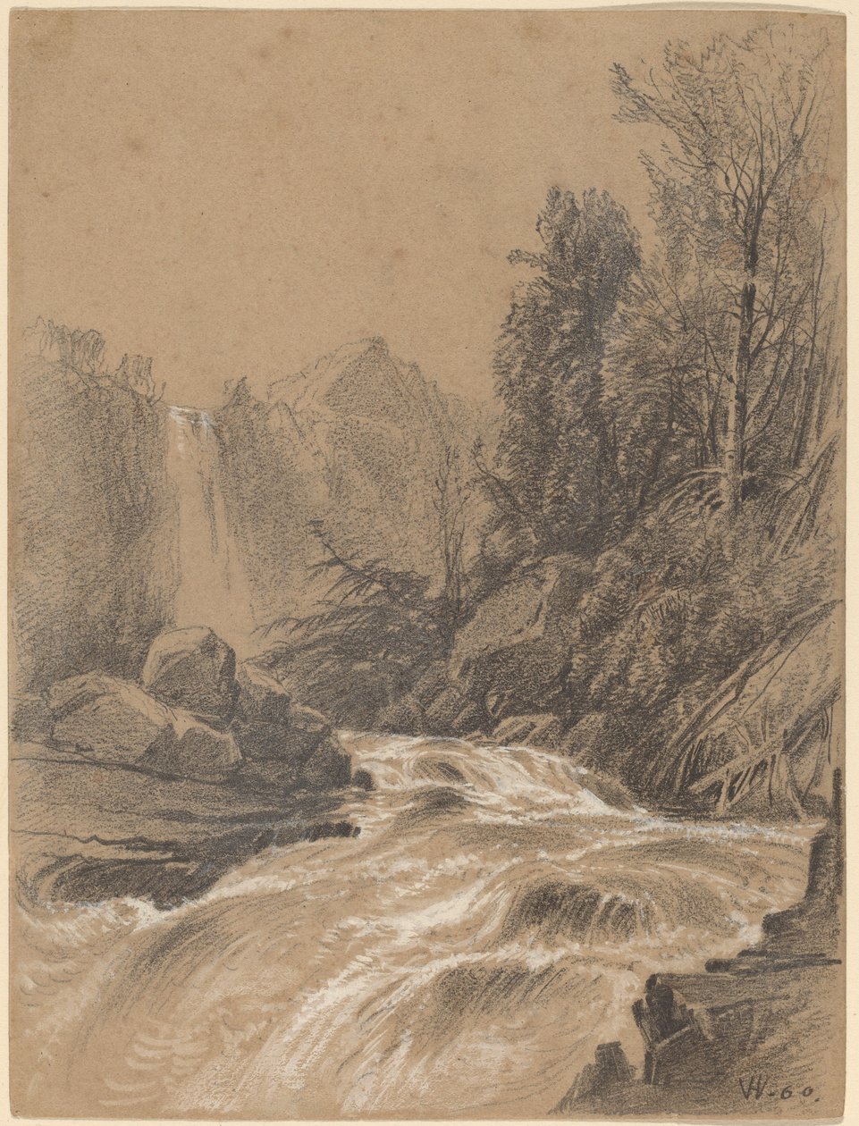 Paesaggio montano, ruscello e cascata da William Hart