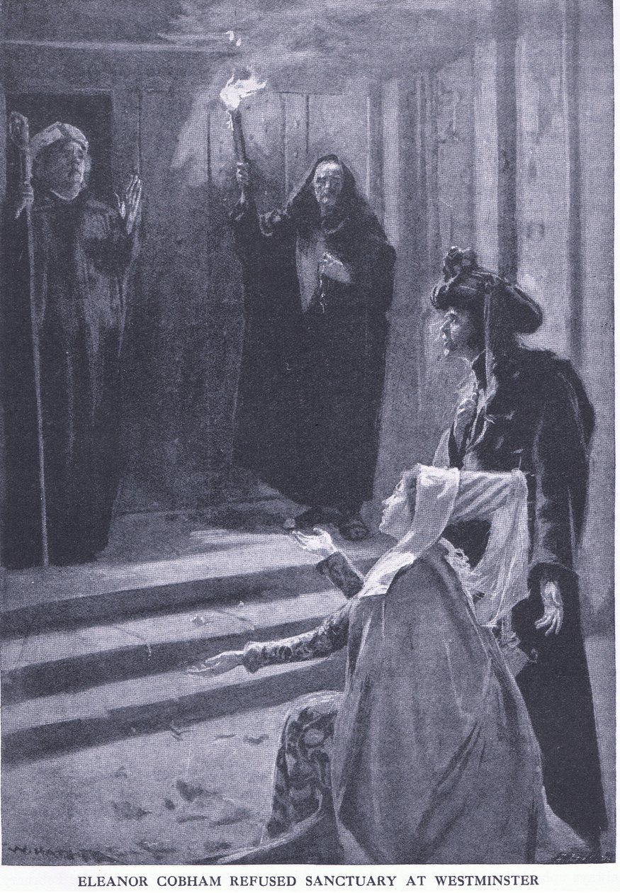 Eleanor Cobham rifiutata il santuario a Westminster, da La Storia del Popolo Britannico di Cassell pubblicato da Waverley Book Company Limited, c.1940 da William Hatherell