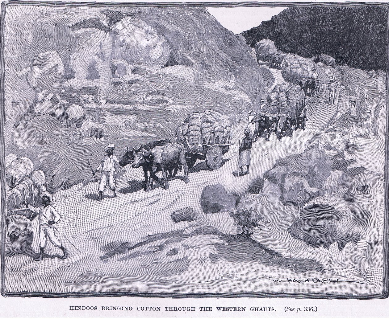 Indù che portano cotone attraverso i Ghauts occidentali, 1862 d.C. da William Hatherell