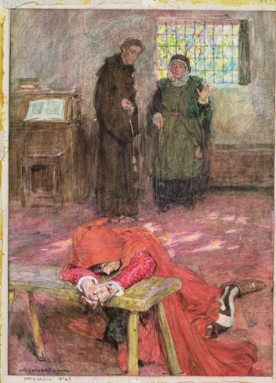 Romeo nella cella di Frate Lorenzo, illustrazione per "Romeo e Giulietta" Atto III, Scena 3 da William Hatherell