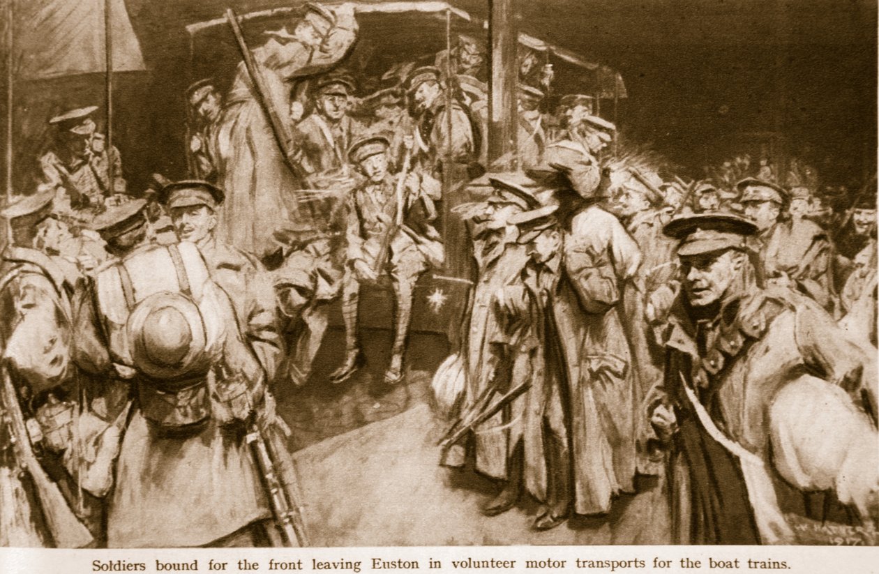 Scene di gioia e pathos nei grandi stazioni ferroviarie di Londra, 1914-19 da William Hatherell