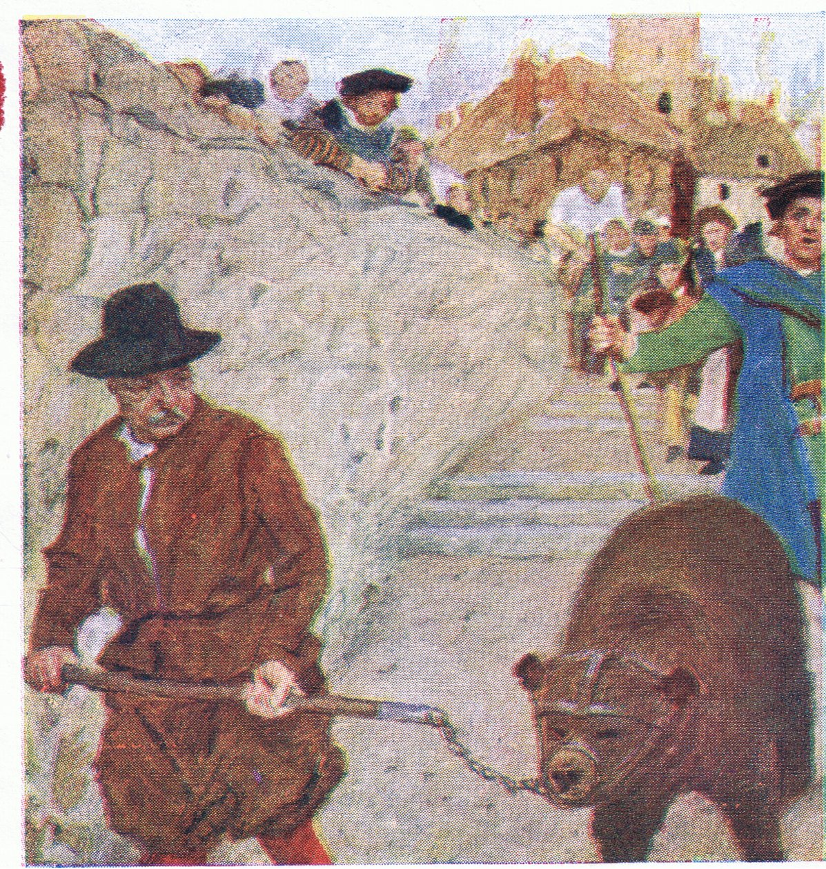 Shakespeare guarda un orso sulla strada per il Bear Garden a Bankside, da My Magazine da William Hatherell
