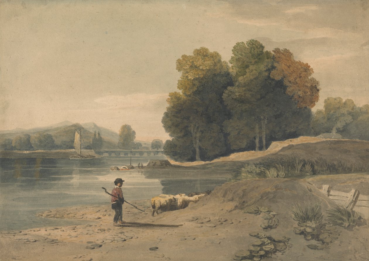 Scena fluviale con ragazzo e pecore da William Havell