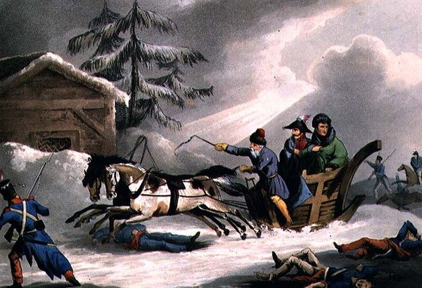 La fuga di Bonaparte travestito da Conte Vicenza dalla Russia, pubblicato il 1 marzo 1814 da William Heath da William Heath