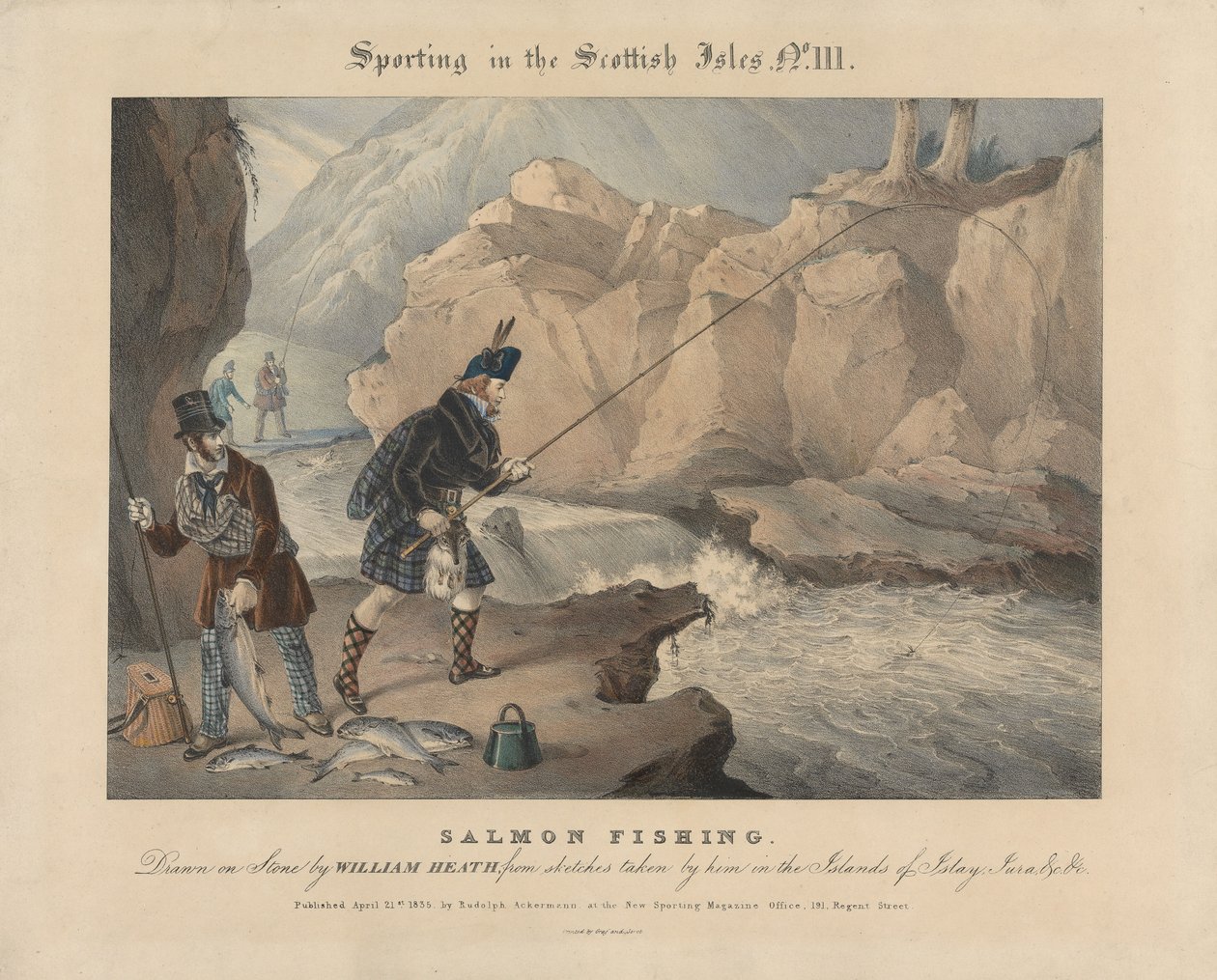 [Set di quattro] Lo sport nelle isole scozzesi:  N. III.  La pesca al salmone da William Heath