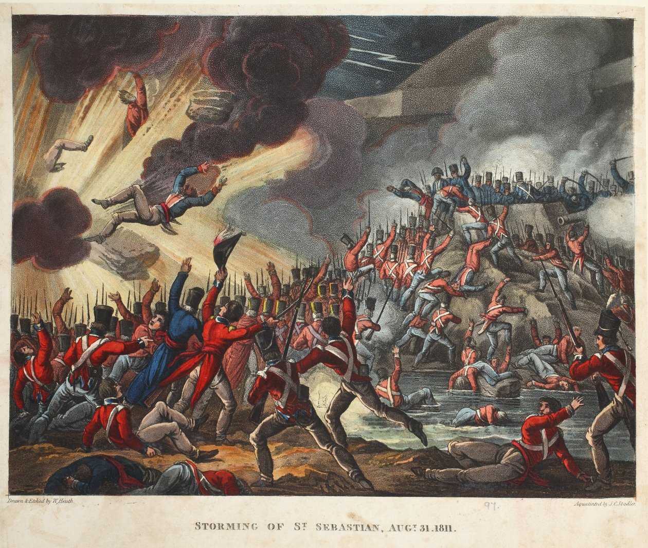 Assalto di San Sebastiano 31 agosto 1811, acquaforte di J.C. Stadler, pub. da Tegg, aprile 1818 da William Heath