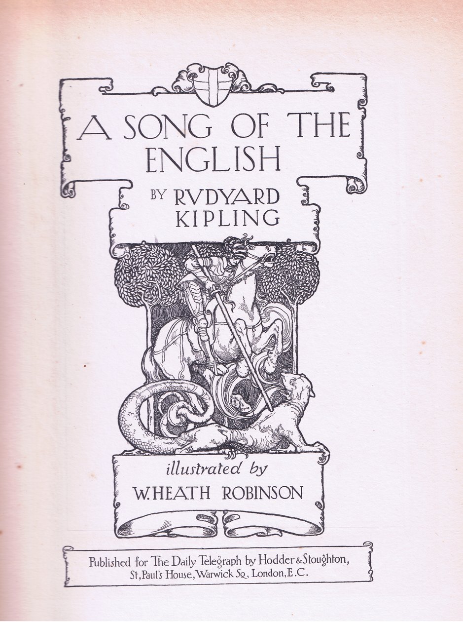 Una canzone degli inglesi, pagina del titolo (San Giorgio e il Drago) da William Heath Robinson