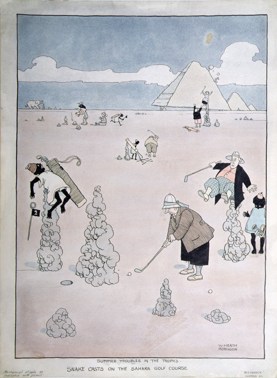 Problemi estivi nei tropici - Serpente sul campo da golf del Sahara da William Heath Robinson