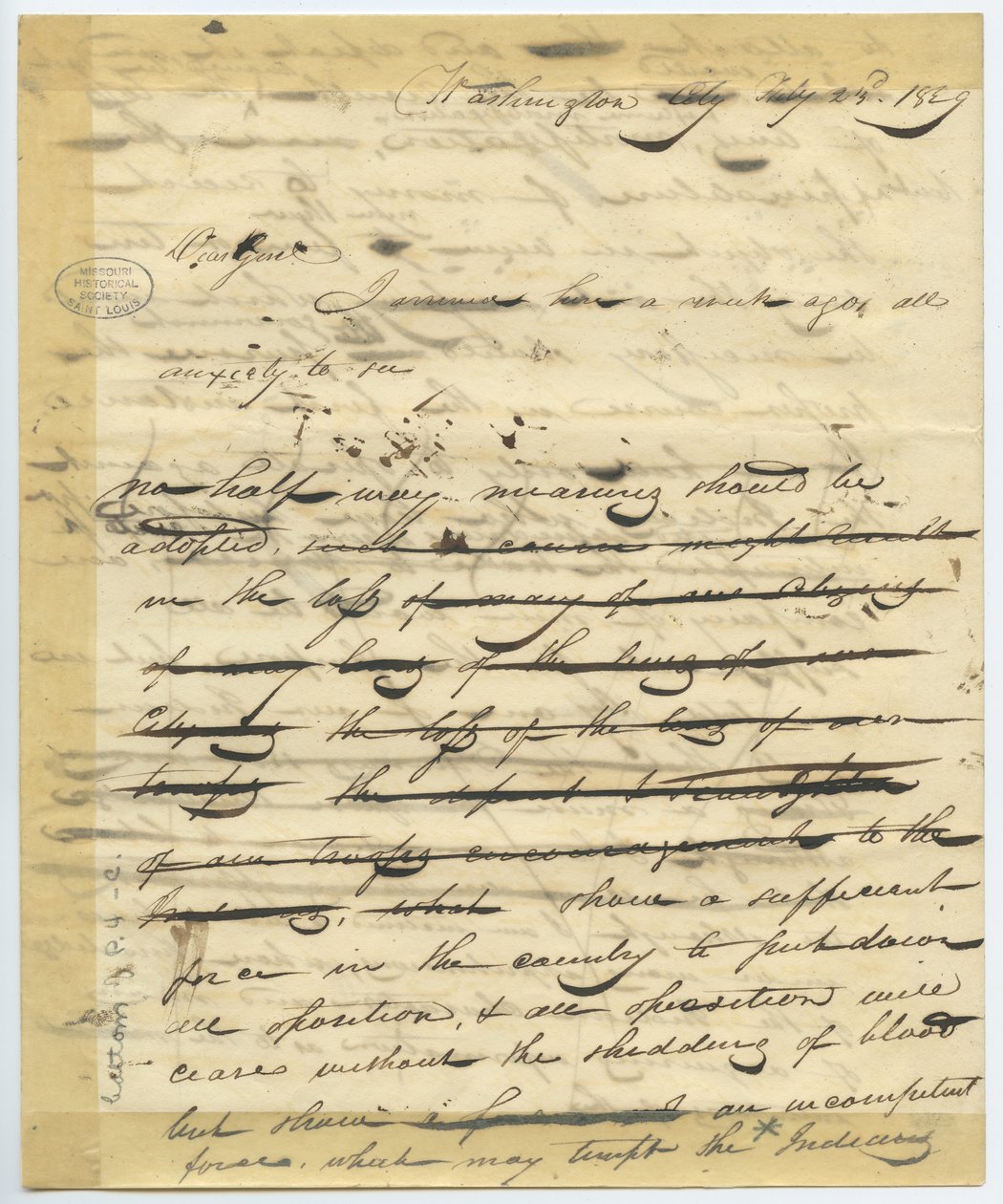 Bozza di lettera di William H. Ashley, Washington, inizia -“Caro Genl, sono arrivato qui una settimana fa . . .” da William Henry Ashley