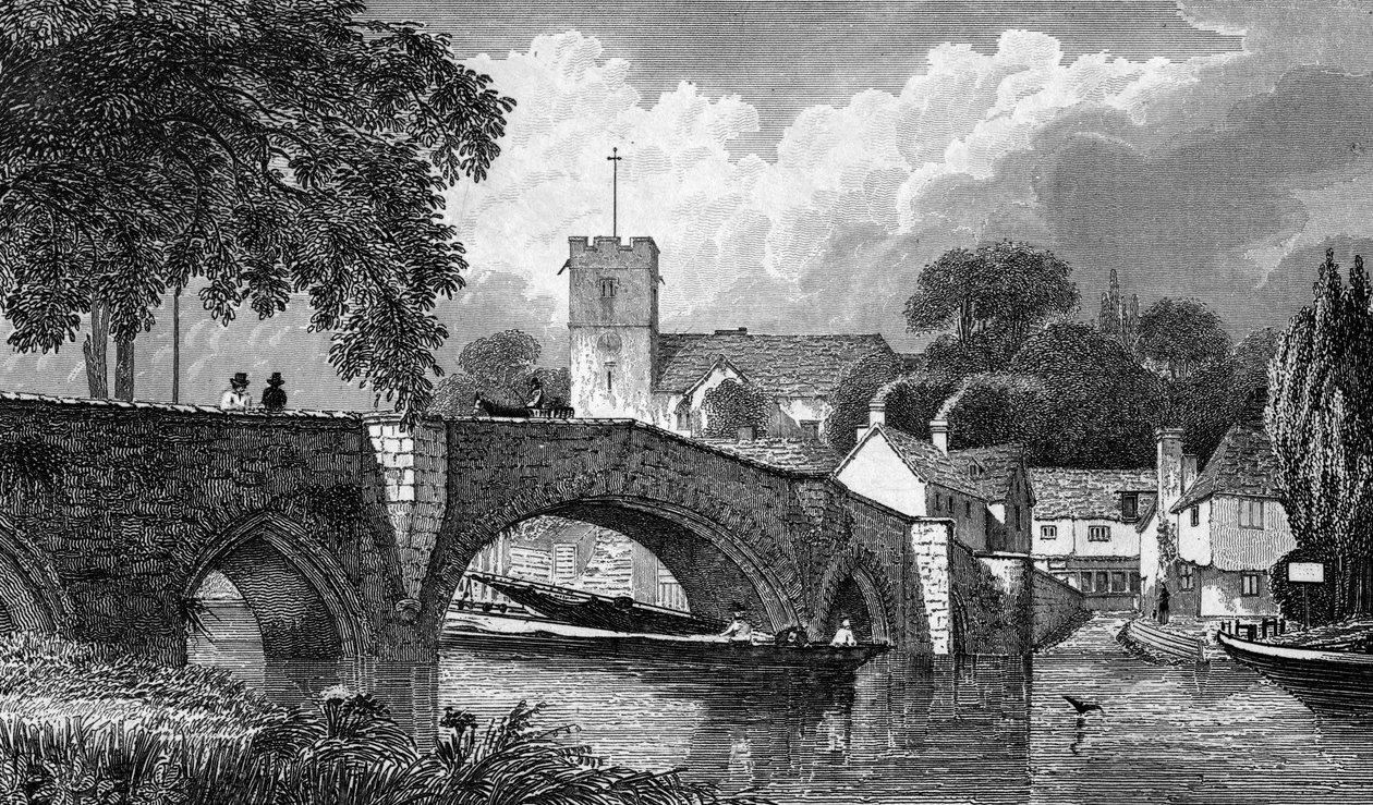 Chiesa e ponte di Aylesford, inciso da B. Winkles, pubblicato nel 1829 da William Henry Bartlett