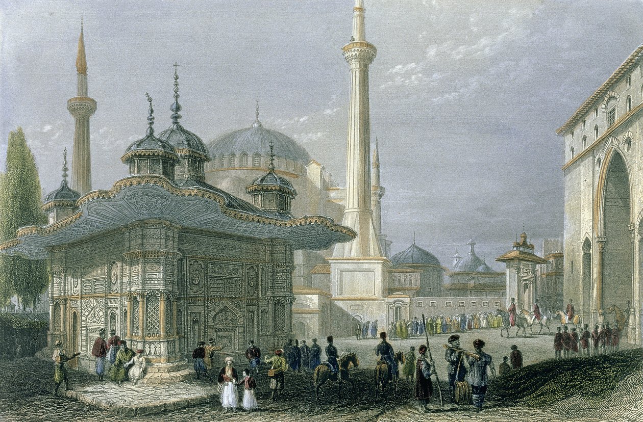 Fontana e Piazza di Santa Sofia, Istanbul, incisa da T. Higham, c.1850 da William Henry Bartlett
