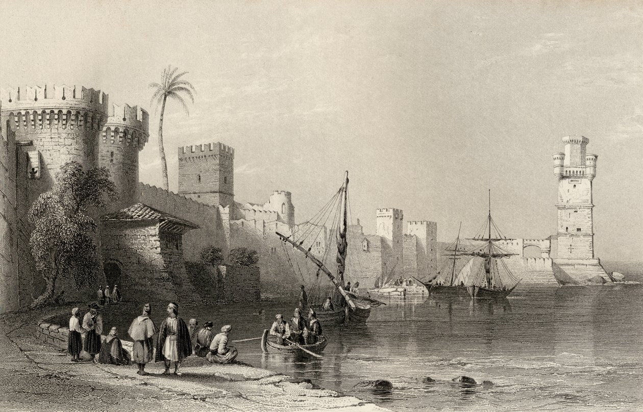 Porto di Rodi, Grecia, inciso da J.C. Armytage da William Henry Bartlett